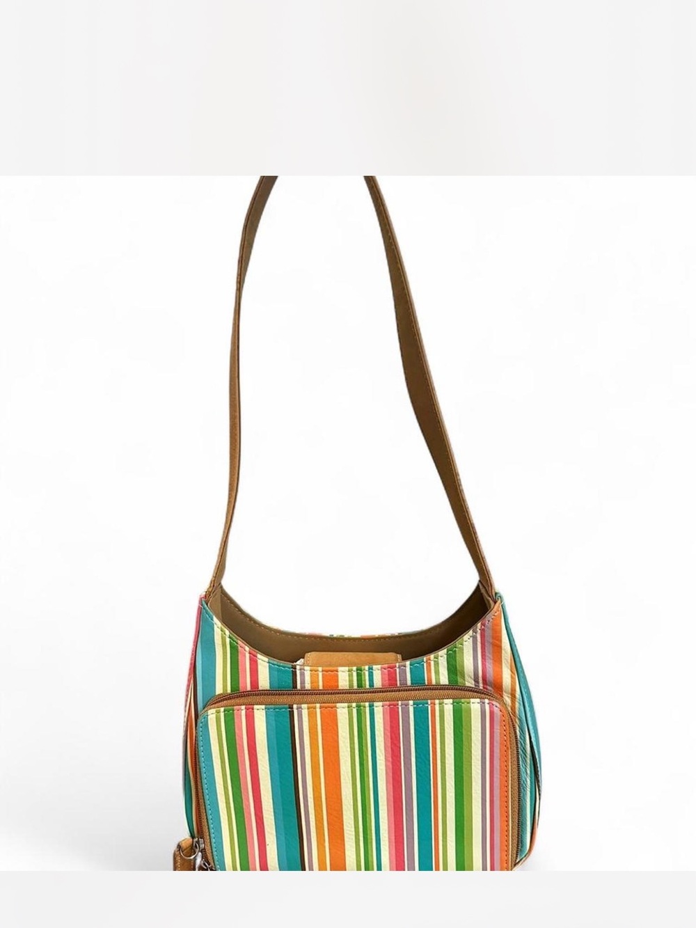 Fossils Genuine Leather Striped Multi-Color Shoulder Bag 🧡💚